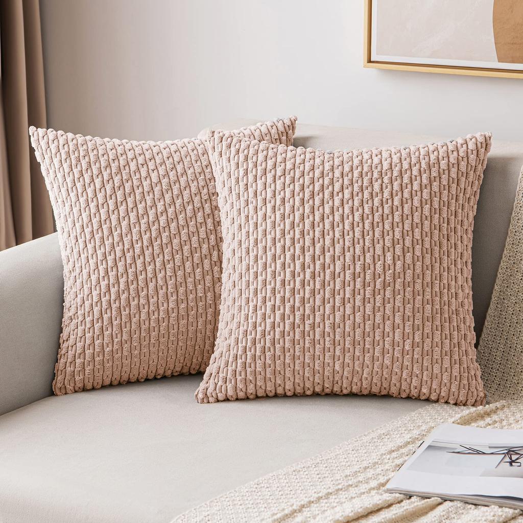 Green Pillow Covers Spring Decorations Boho Striped Corduroy Throw Pillow Cases Soft Plush Farmhouse Couch Cushion Case 45x45CM
