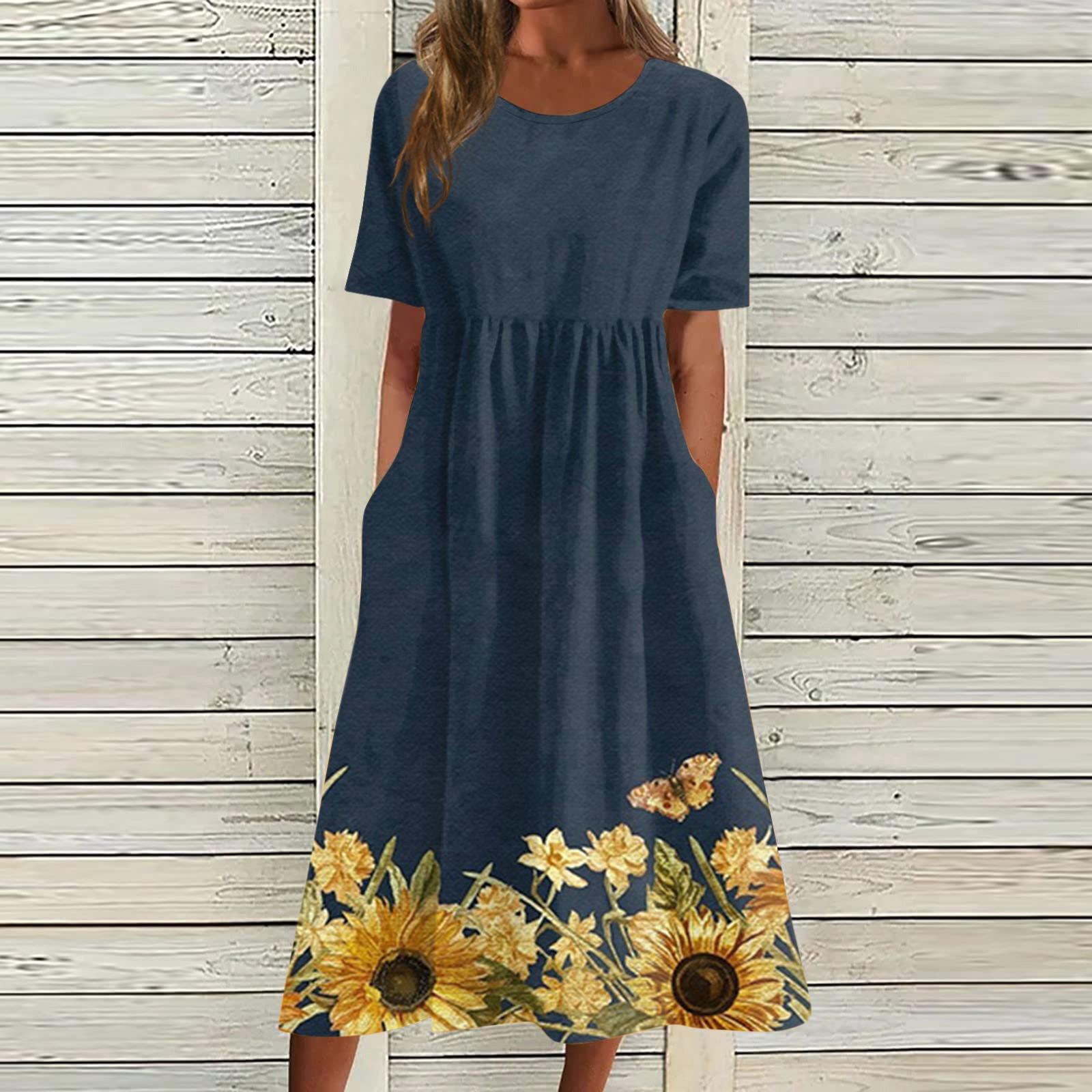 

Жен. Повседневные платья Платья с принтами Летние платья С принтами Плиссированные платья-миди с круглым вырезом Классический Классический На открытом воздухе Повседневные С короткими рукавами Свободные платья L