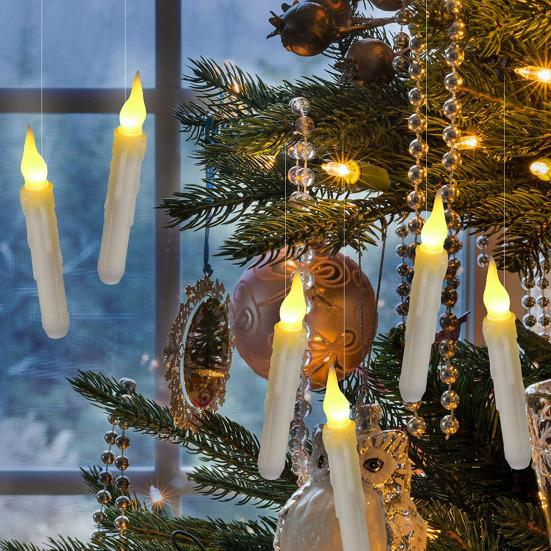 12 Pcs Floating Candles with Wand Remote Magic Hanging Flameless LED Taper Candles Battery Operated Flickering Candlestick with Warm Light for Ceiling