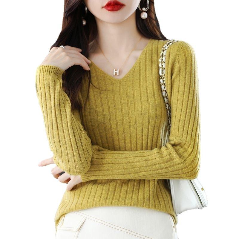 Women Sweater Long Sleeve Top Knitted Pullover V-Neck Fashion Sweater Woman Winter Basic Female Clothing Soild OL Sweaters