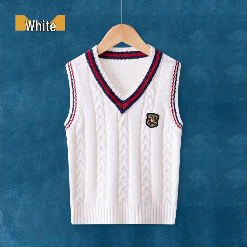 Strikket ermeløs vest for barn: Vår & Høst College-stil Skoleuniform