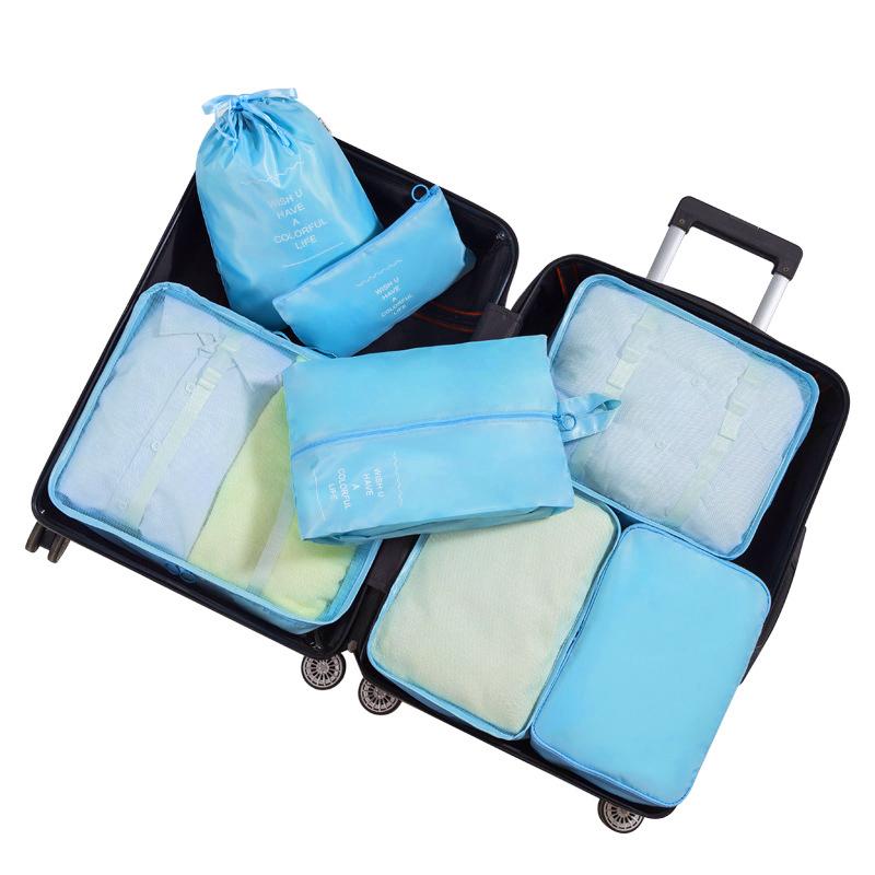 7 Pcs/Set Travel Organizer Storage Bags Suitcase Packing Cubes Set Cases Portable Luggage Clothes Shoe Tidy Pouch Folding