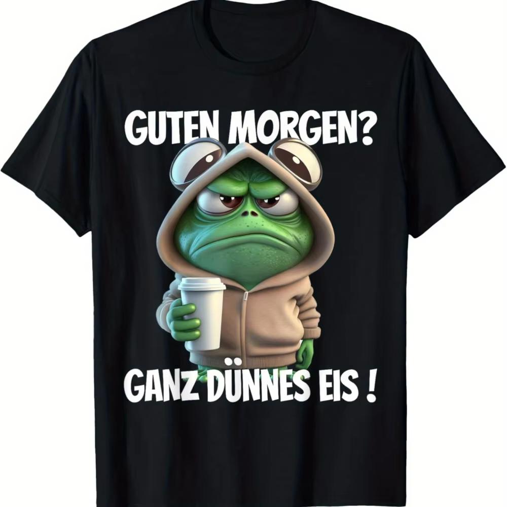 

Funny German Phrase T-Shirt Good Morning The Ice Is Thin! Green Frog Design & German Casual Round Neck Tee for Men Women -... S разноцветный