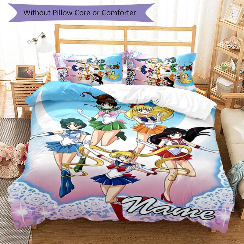 3pcs Sailor Moon 2 Cover Set - Personalized Name, HD Printed Bedding with 1 Cover and 2 Pillowcases - Perfect for Home Decor, Easy Care