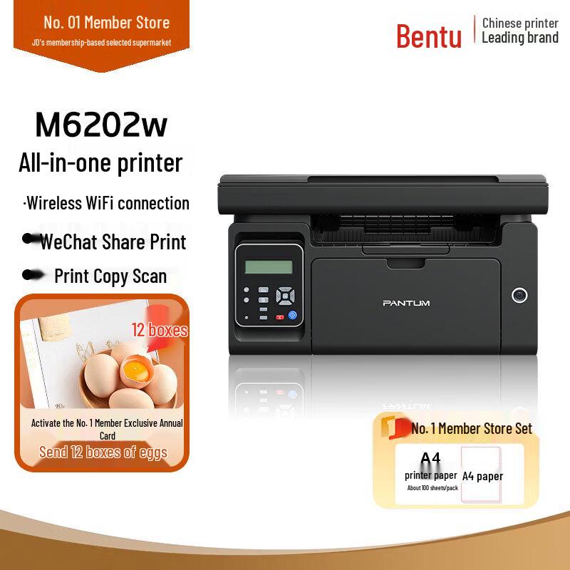 Pantum M6202w Wireless Black & White Laser All-in-One Printer with Paper CN plug (adapter included)