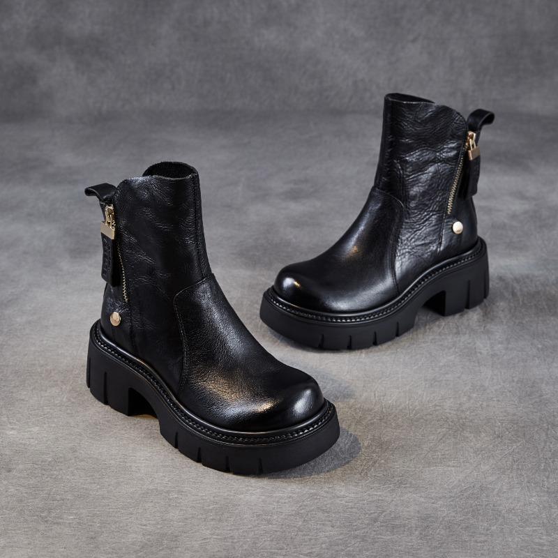 High-top Boots Women's Shoes, Autumn-winter Leather Short Boots, Retro Shoes