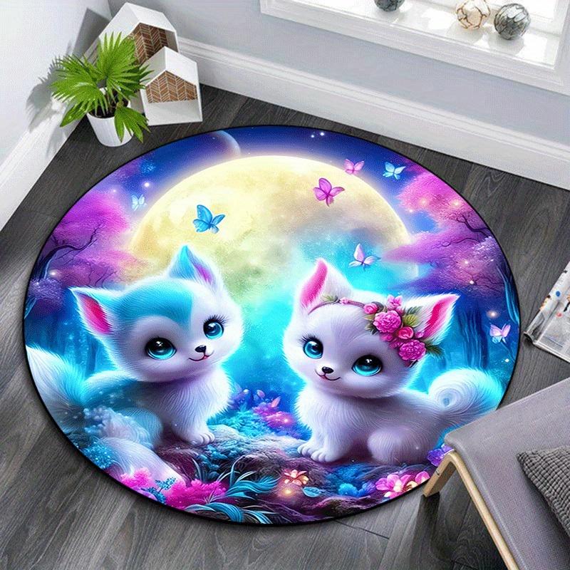 

1pc Soft, Absorbent & Non Slip Cute fox in the moonlight Round Rug Soft Circle Rug for Living Room & Bedroom Decor, Chair Mats, and Unforget 80cm by 80cm