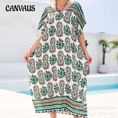 Plus Size Women's Beach Print Loose Holiday Dress Bikini Suntan Cover Up