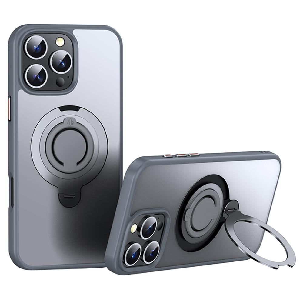 For iPhone 16 Pro Max Case Compatible with MagSafe Kickstand Translucent PC+TPU Phone Cover with Silicone Ring