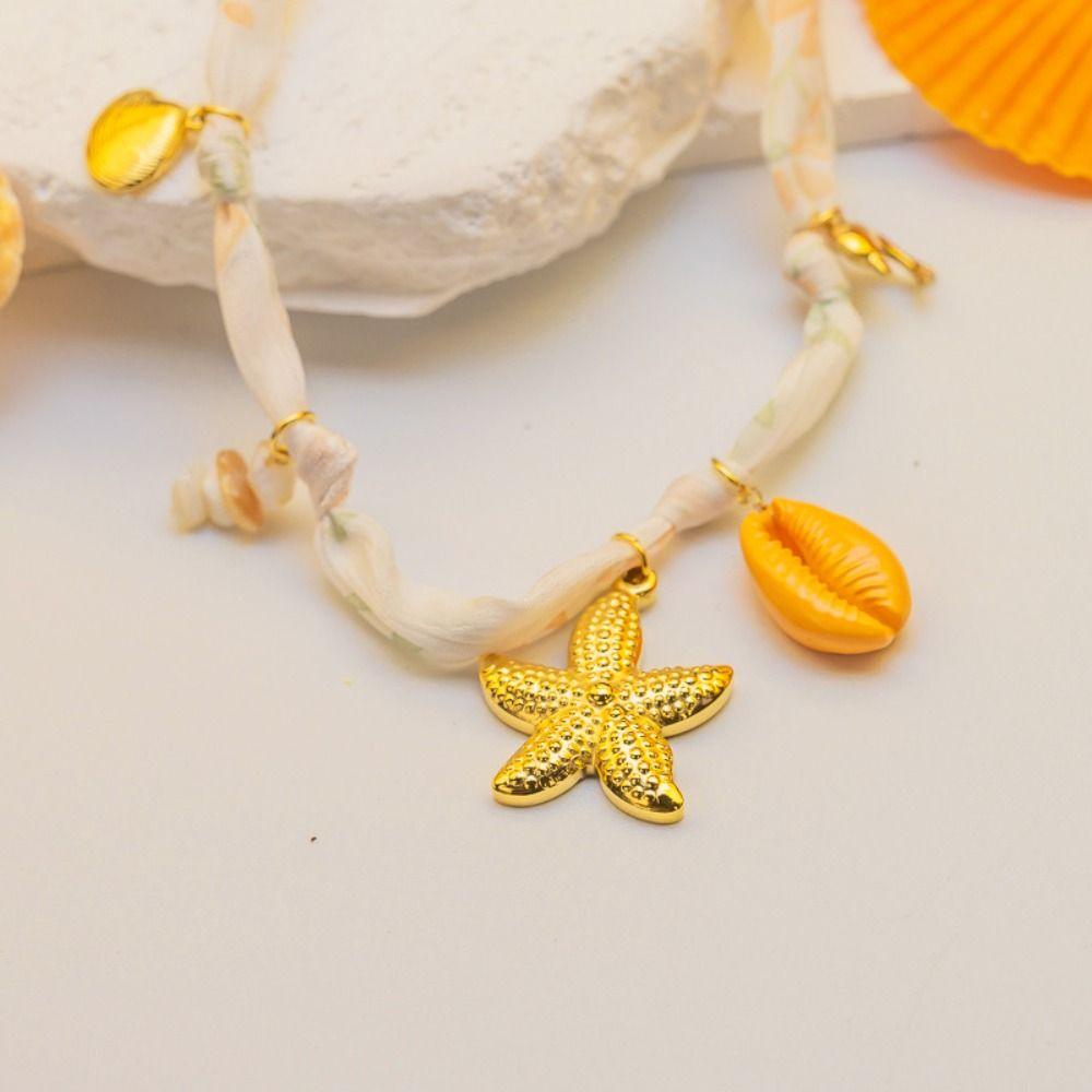 Personality Flower Scarf Chain Necklace Ethnic Style Ocean Series Necklace Nylon Rope Choker  Women