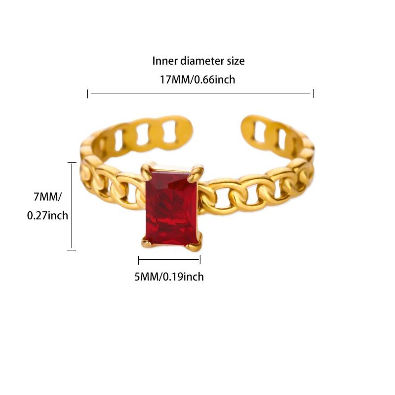 Color square zircon December birthday stone chain ring women's light luxury retro high sense personality versatile