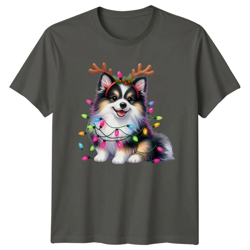 Puppy Dog Christmas Lights Reindeer Antlers Holiday Unisex Unisex Graphic Tee S