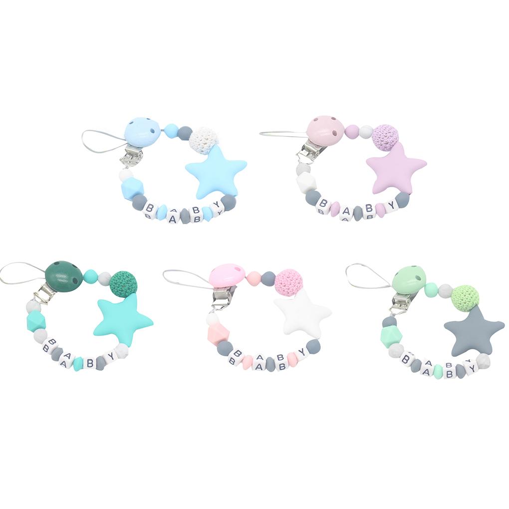 Colorful Silicone Star Leters Bead Chain Clip Holder Baby Feeding