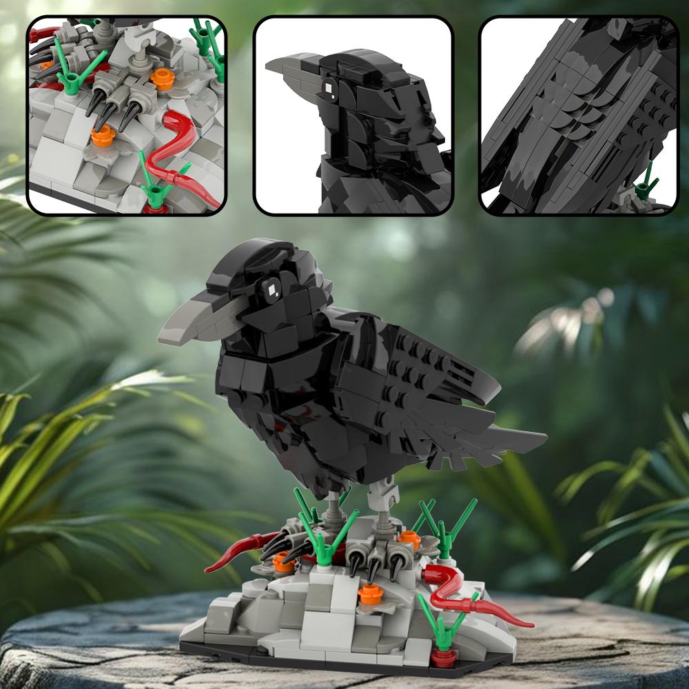 MOC Raven Bird Model Kit, Detailed Black Crow Building Blocks Setfor Kids & Adults, Creative DIY Animal Bricks Toy, Gift for Fan