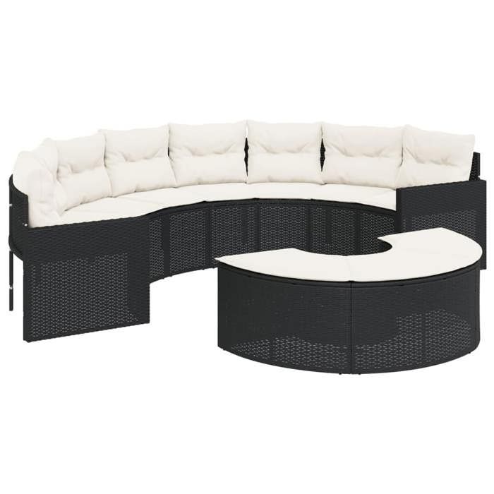 VidaXL Canapé de jardin avec coussins demi-rond noir résine tressée, canapé d’extérieur, canapé de forme demi-ronde, canapé 3318513