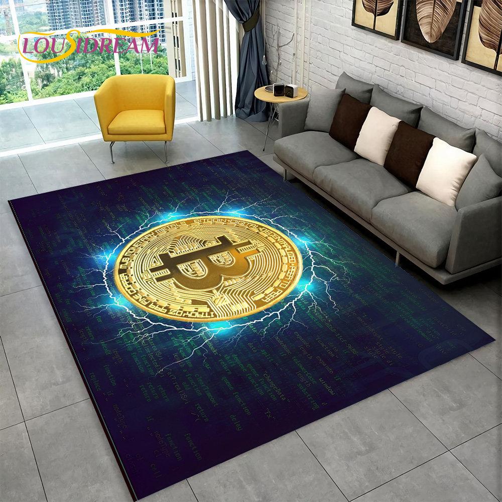 Covor 3D pentru monedă virtuală Bitcoin, mare, covor pentru sufragerie, dormitor, canapea, cameră de joacă, covoraș, covoraș anti-alunecare pentru copii