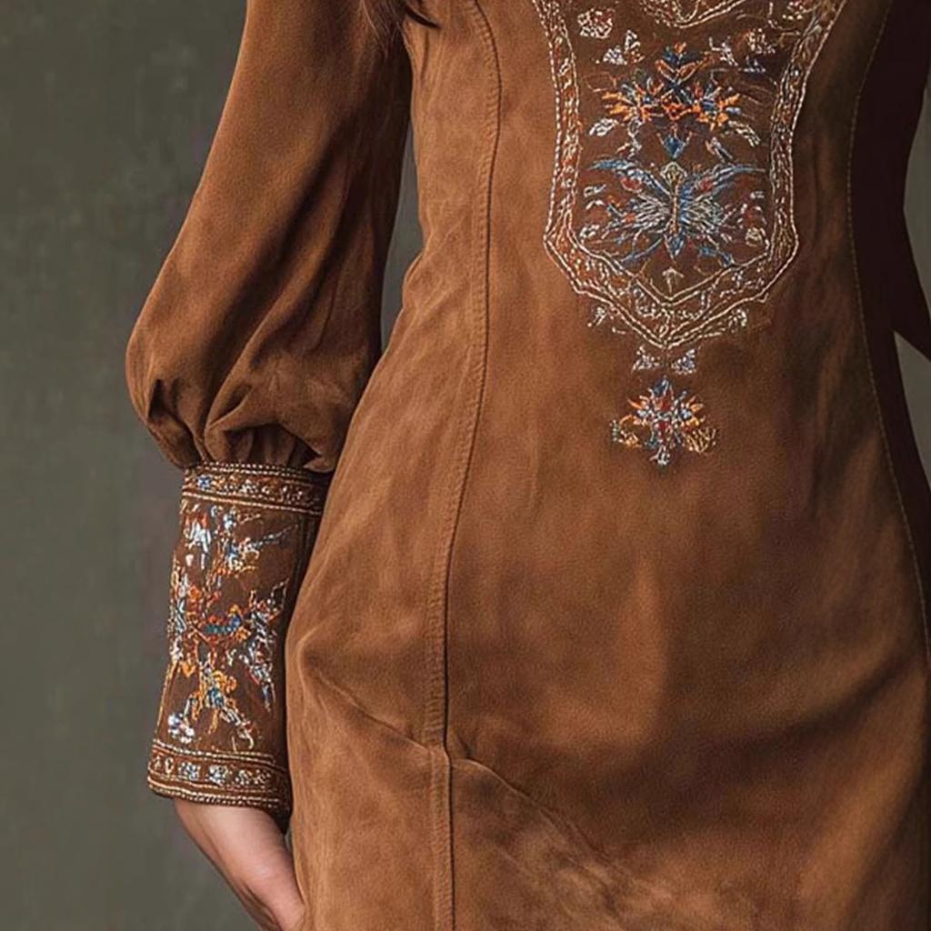 New Fashion Long-sleeved V-neck Sexy Dress Casual Women's Embroidery Dress
