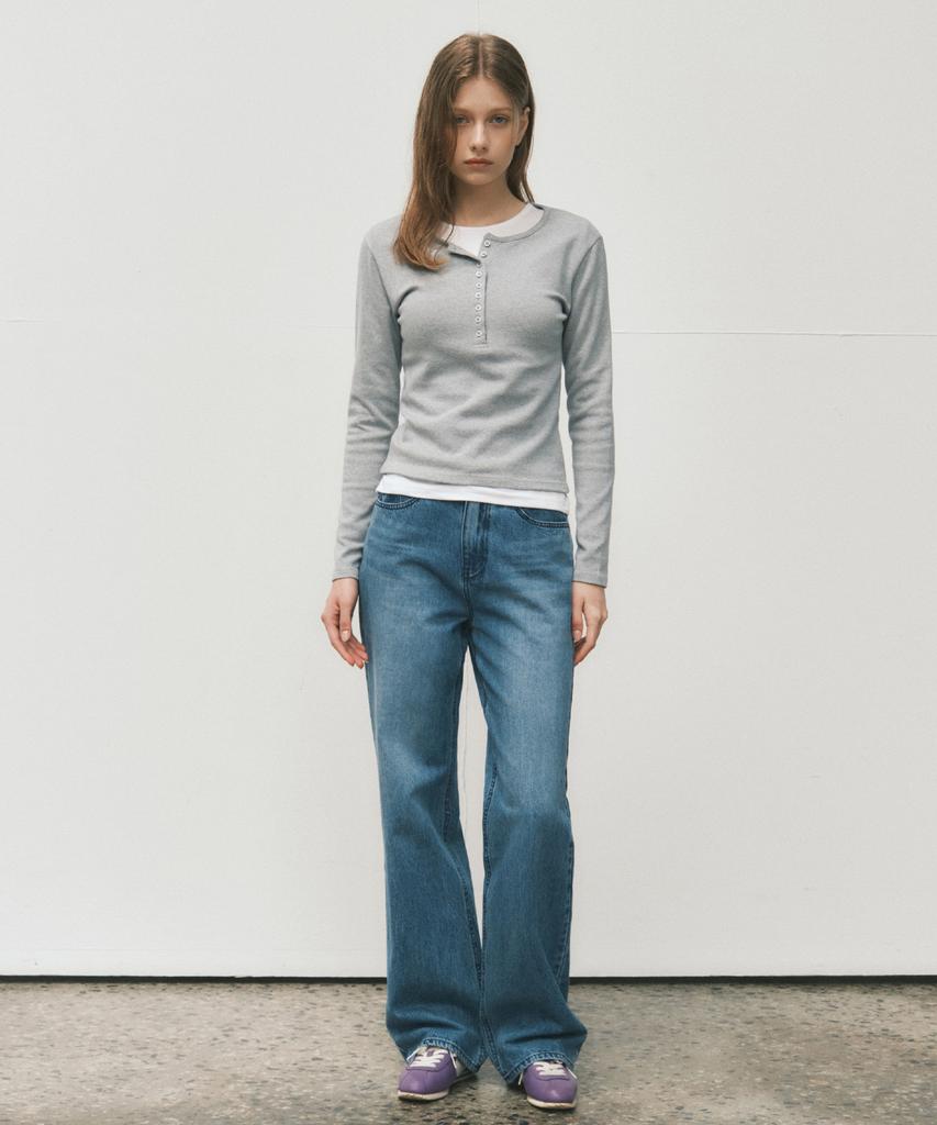 Wednesday Oasis For Woman Hug Mood Henley Neck Long Sleeve_Melange(W25-Tp42)