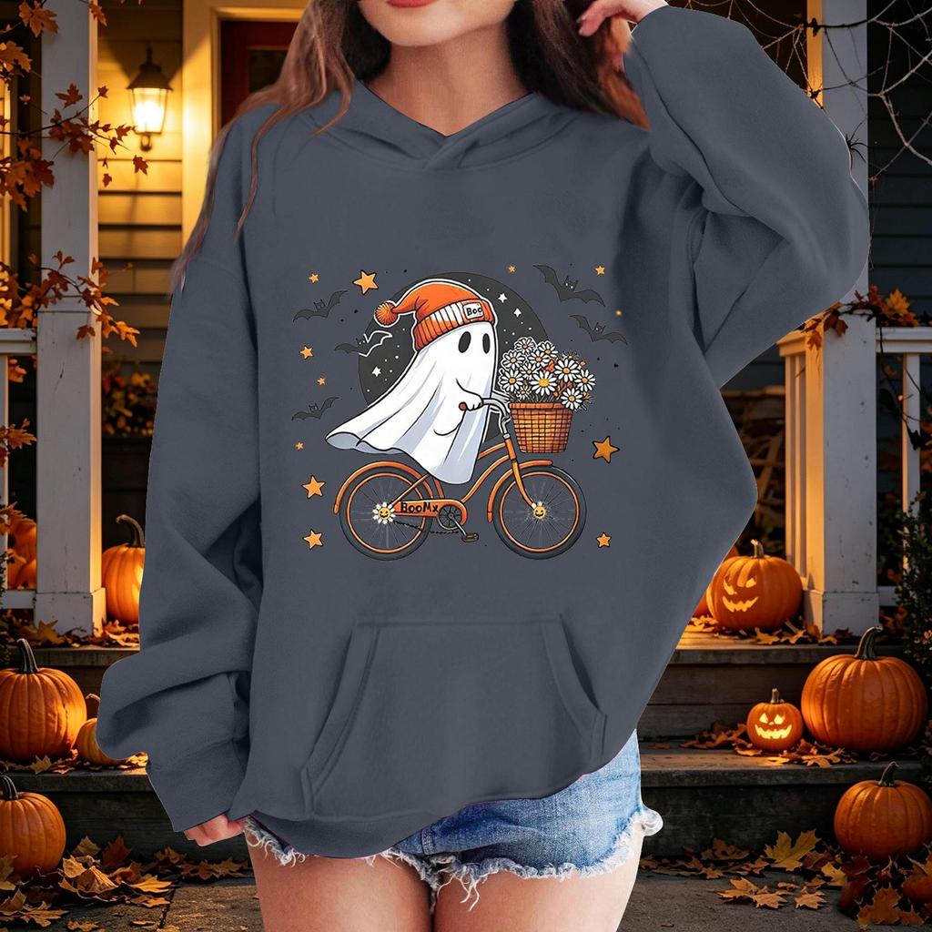 Kids Halloween Printed Hoodie, Loose Fit Casual Pullover for Boys Girls