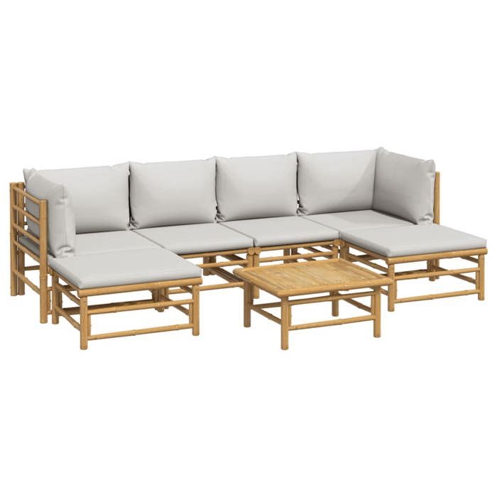 VidaXL Garden Lounge Set 7 Pcs with Light Grey Cushions Bamboo 3155101