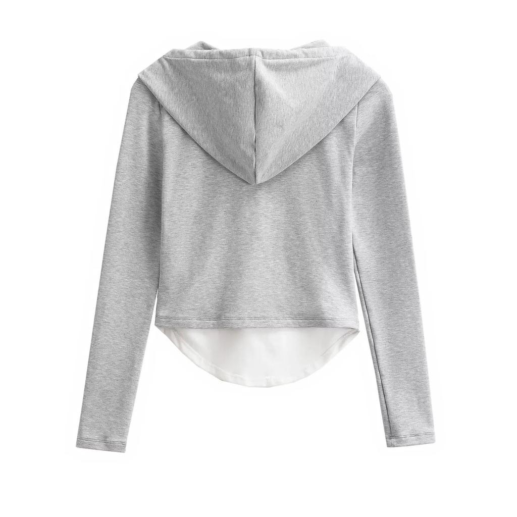 Women's Spicy Girl Faux Two-Piece Slimming Long-Sleeve Half-Zip Cropped Hoodie