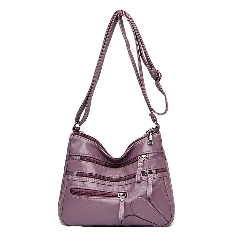 Borsa a tracolla multistrato in morbida pelle tinta unita da donna, grande capacità, borsa da viaggio multifunzionale sottobraccio