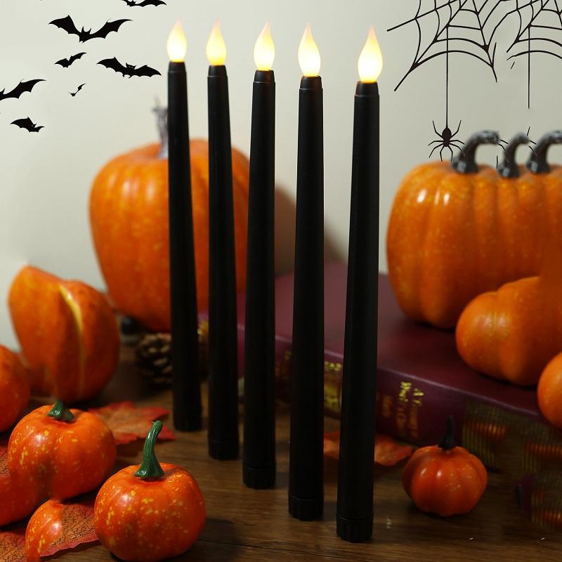 2Pcs Flameless Taper Long Candles Battery Operated Fake Flickering LED 3D Candlesticks Dinner Halloween Table Party Decor
