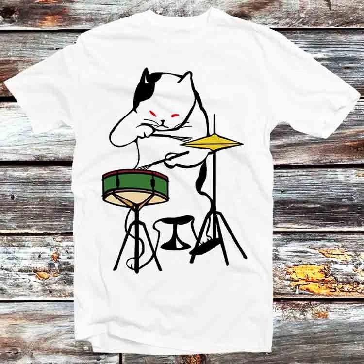 Футболка с рисунком кота, играющего на барабанах, котенка, музыкального мастера B693 XL