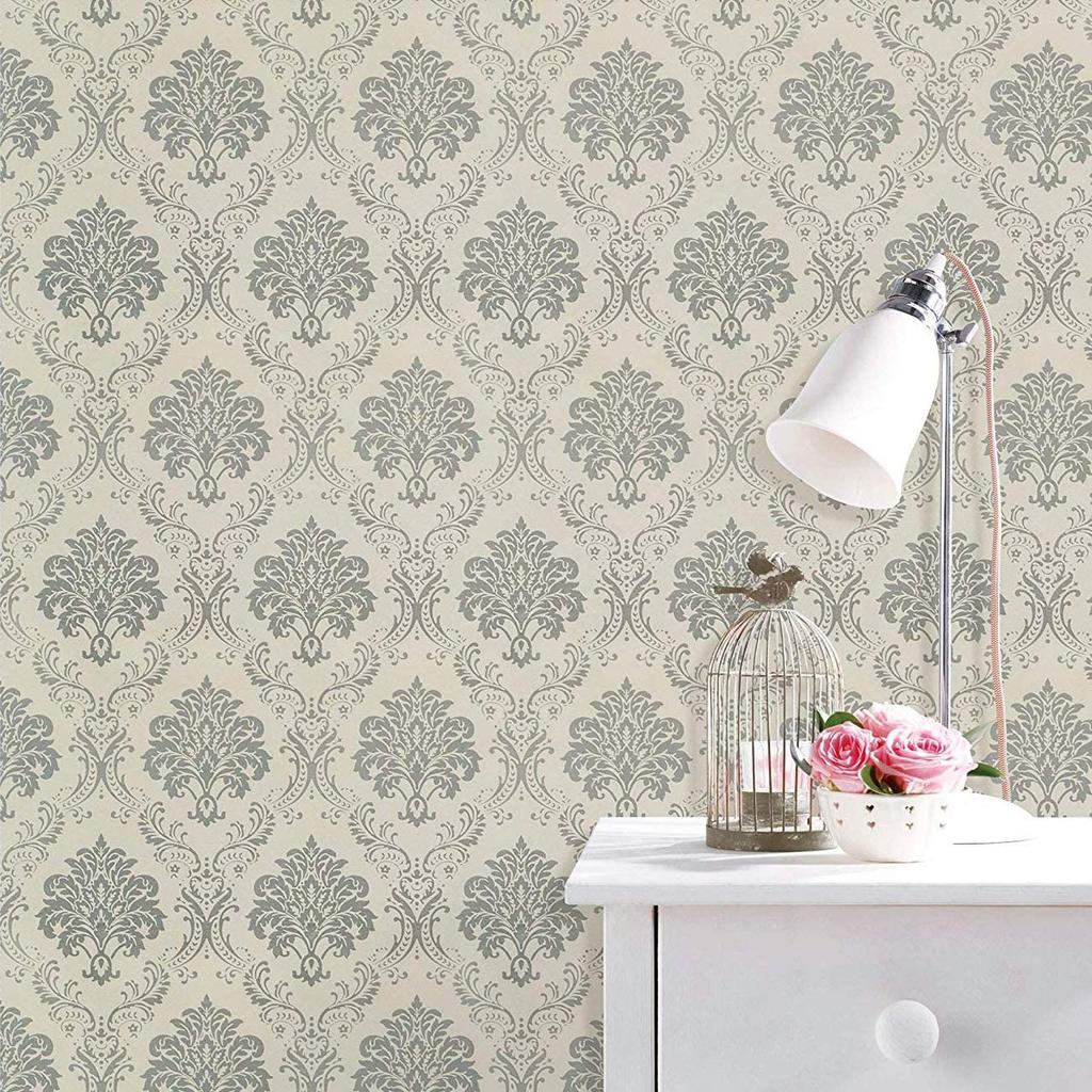 Peel and Stick Wallpaper Removable Silver Damask Wall Paper Decorative  Floral Self Adhesive Wallpaper Waterproof Wall Stickers