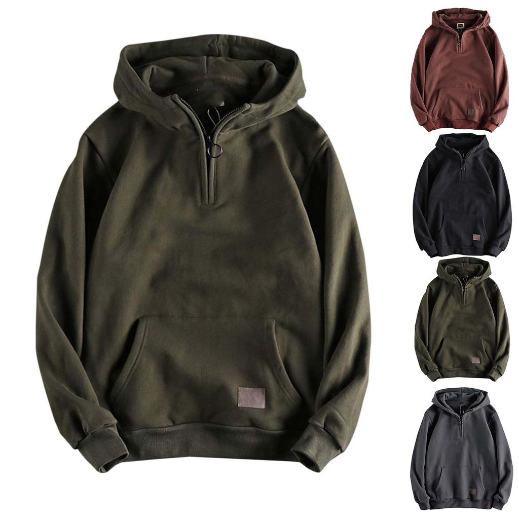 Half Zip Baggy Hoodie Men Pullover Longsleeve  Casual Hoodies Fashion Vintage Hooded Sweatshirt
