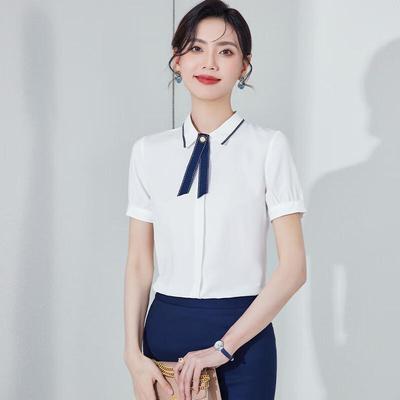 Damen-Bluse mit Schleife, kurzärmelig, professionell