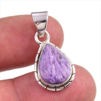 Natural Charoite Gemstone Handmade 925 Solid Sterling Silver Pendant 1.25'' T8s53