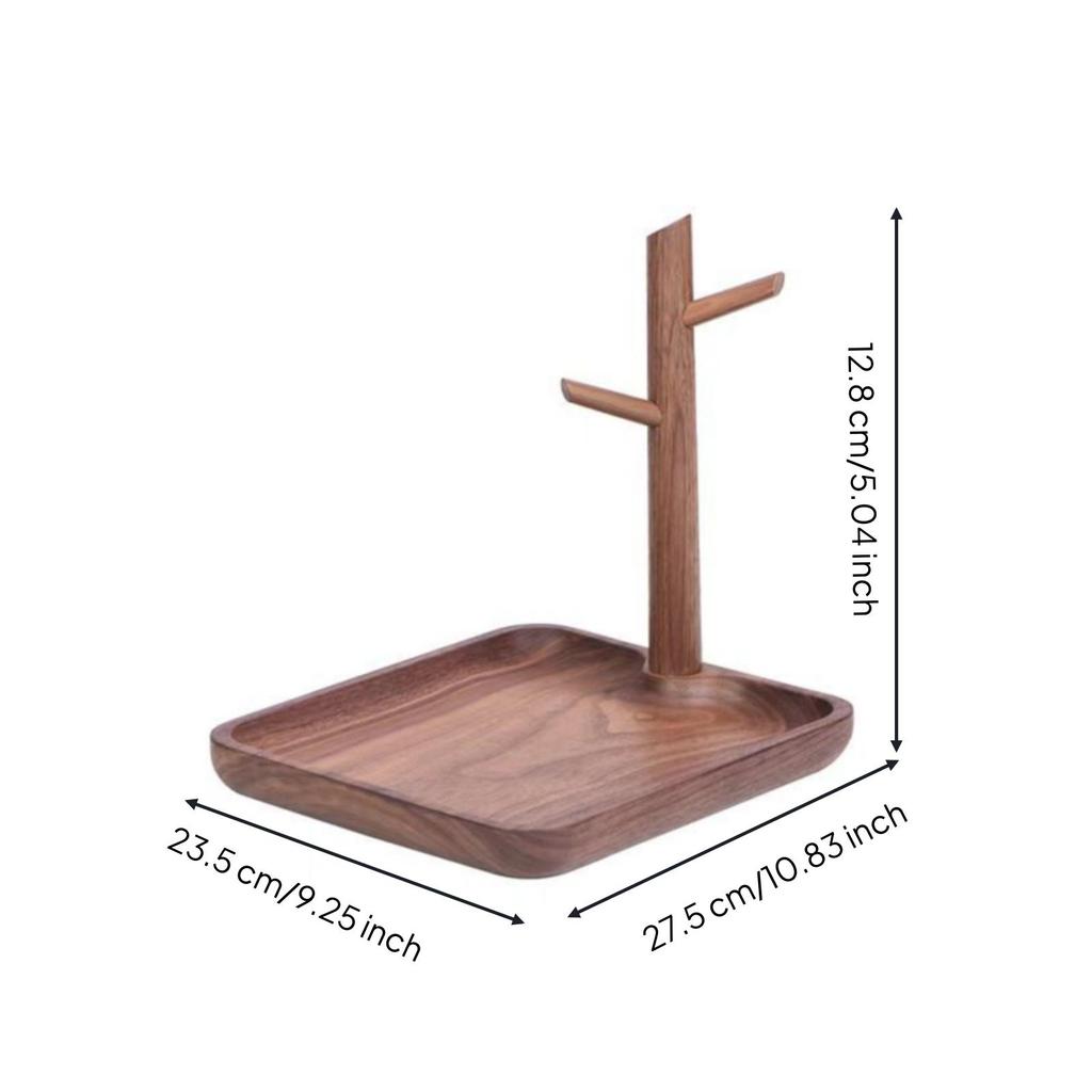 Wooden Organizer with Hooks Compact Entryway Tray Post Wood Grain Tabletop Storage