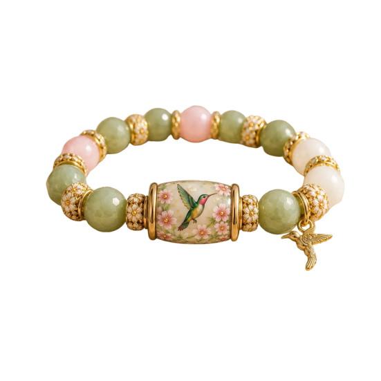 Bracciale Uccelli Benedizione con Scatola Regalo Premium, Bracciale con Perline Rosa Multicolore Design Elastico, Braccialetti Benedizione Ape Colibrì per Donne
