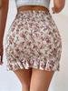 European & American Trendy Printed Waist-Cinching Shirred Slim-Fit Women's Summer Mini Skirt