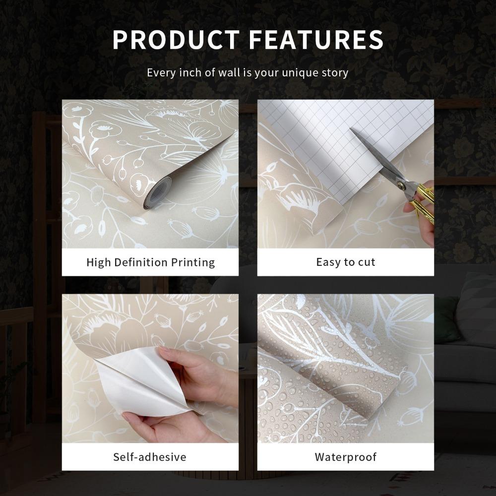 1 Rolle selbstklebende Tapete, abziehbar und aufklebbar, abnehmbare Boho-Blatt-Tapete, wasserdichter Wandaufkleber für Heimwerker-Baumaterial