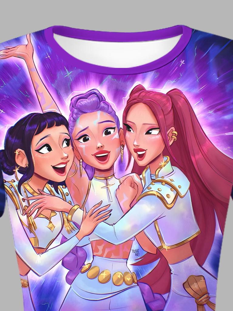 Demon Hunter Kpop Girl Group Bell Pants Set - Comfy Short Sleeve and Long Pants for Spring & Autumn