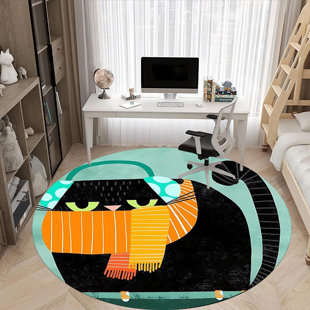 1pcCat Fashion Office Round Area Rug, Indoor Mat Suitable ForOffice, Under Office Chairs Bedroom Living Room Home Decor, Room Deco 074