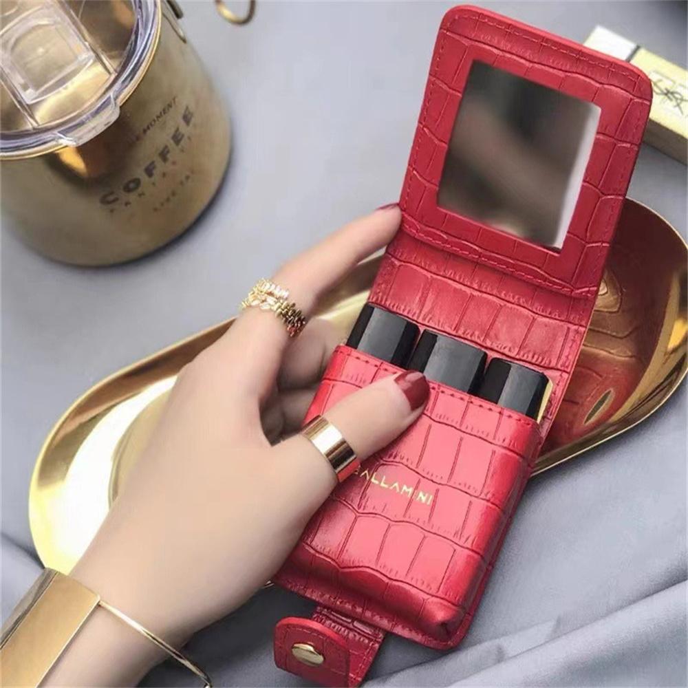 PU Leather Lipstick Bag Women Travel Cosmetic Bag Mirror Small Storage Bags Portable Makeup Bag Mini Toiletry Organizer Pouch