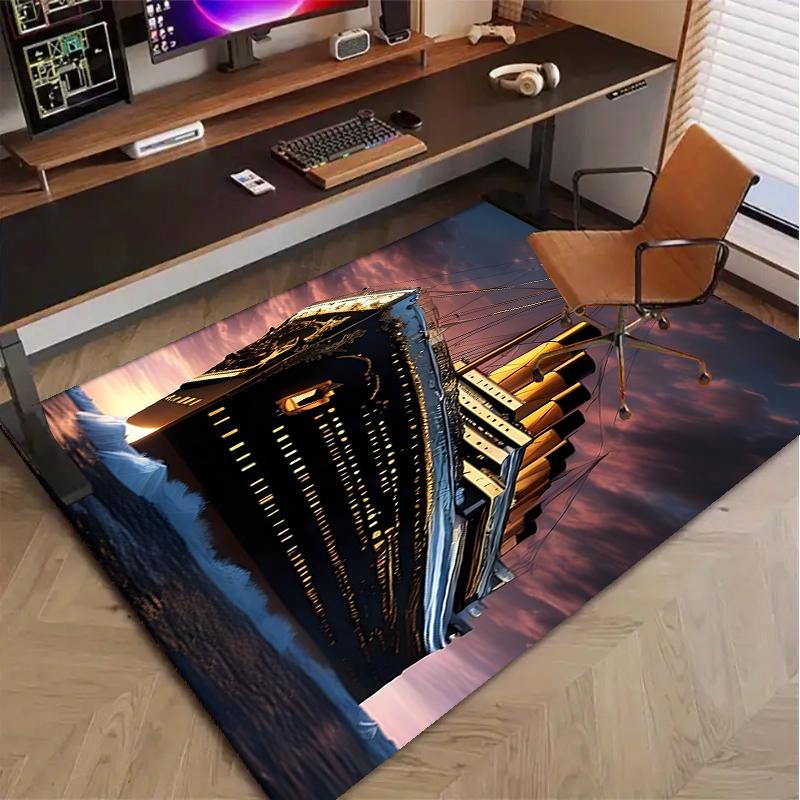 Titanic Polyester Tapijt, Zacht Binnentapijt voor Kantoorstoel, Woonkamer, Computerbureau - Decoratief Huiswerkplek Tapijt Ontwerp