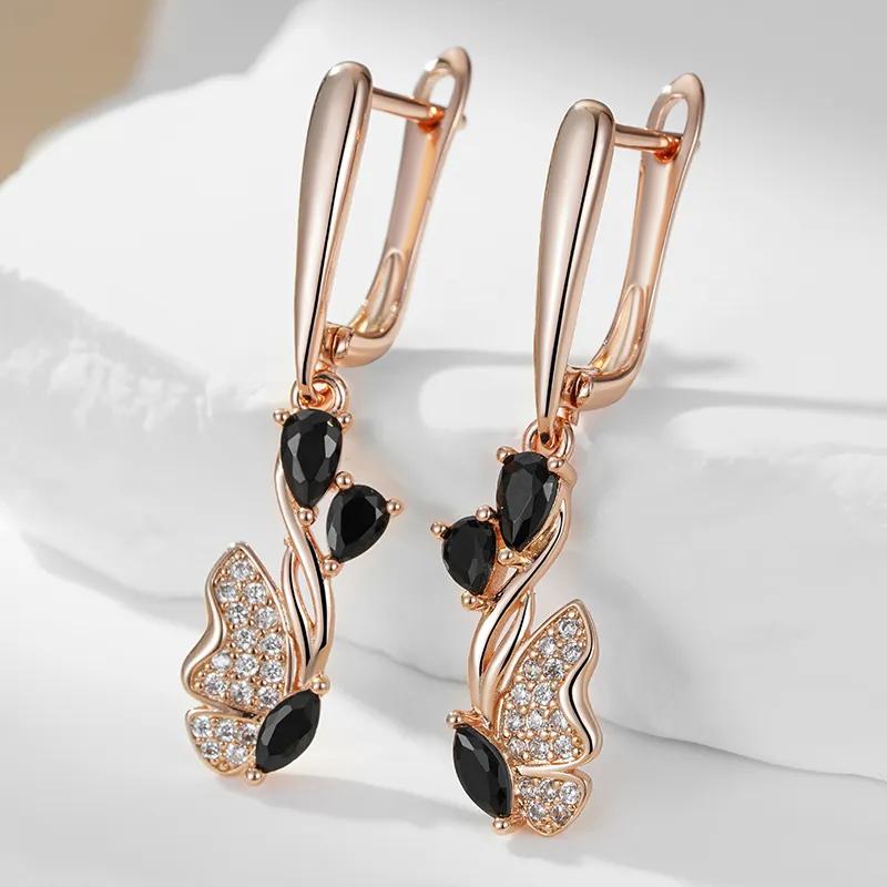 Black Zircon Butterfly Pendant Earrings for Women Fashion Vintage Jewelry