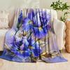 1pc Printed Blanket, Ins-Style Artistic Print Blanket with Purple Iris and Golden Veins, Soft and Comfortable Decorative Blanket for Bedroom and Livin