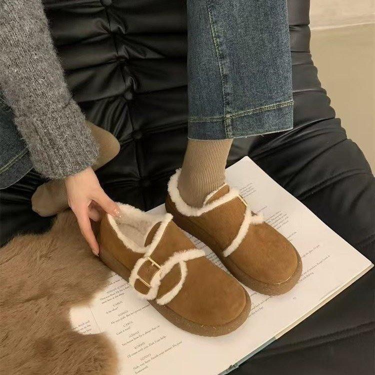 

thick-soled snow boots for women, winter velvet and thicker 2024 new models, warm and non-slip for outer wear, velvet bean shoes, cotton shoes for wom 35 коричневый