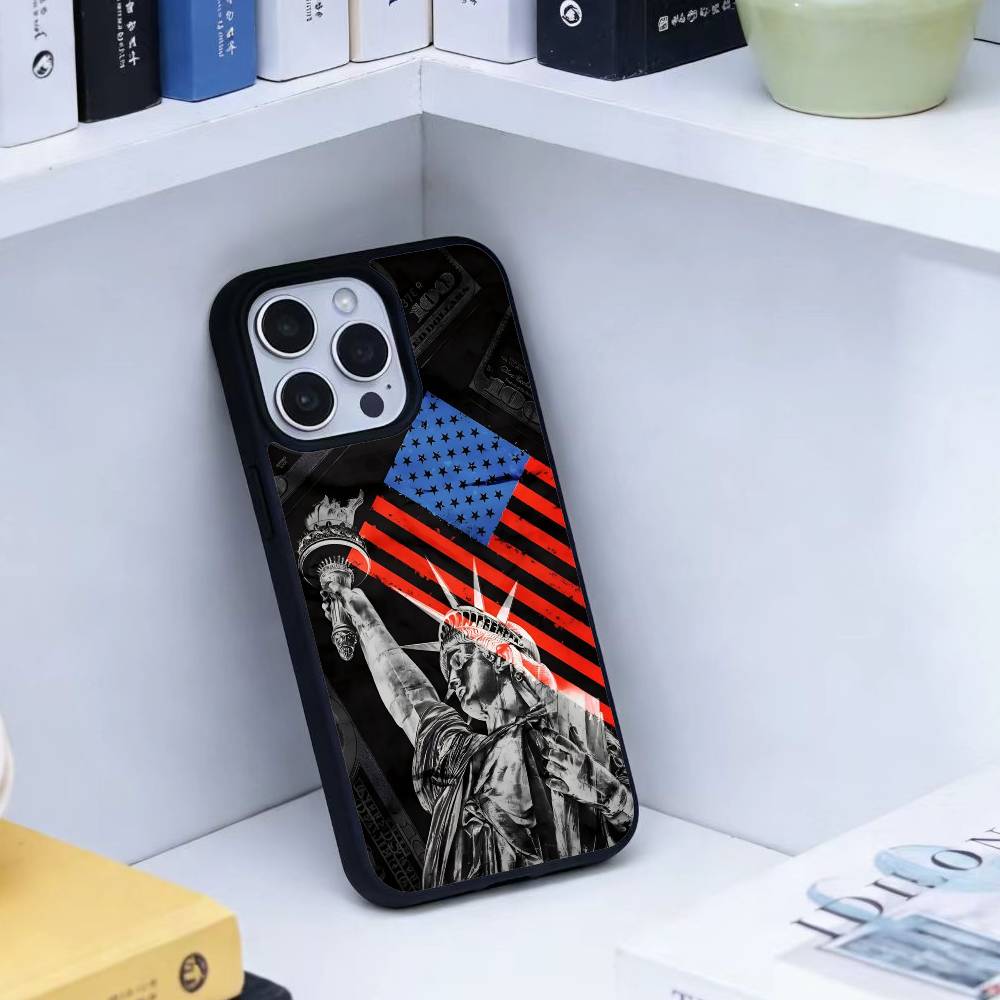 Statue Liberty America USA Flag Phone Case For iPhone 14,16,15,13,17,12,Plus,Pro,Max Magnetic For Magsafe Frosted Cover