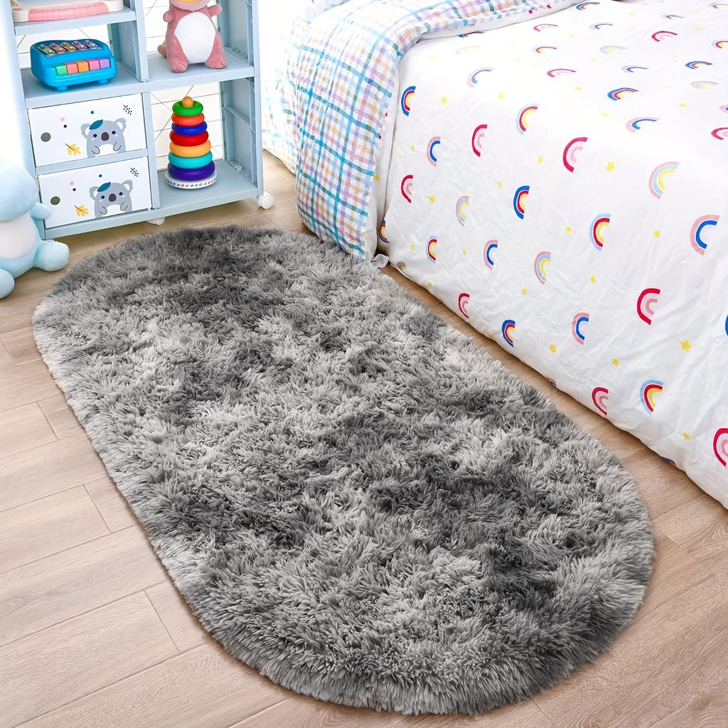 Tie-Dye Oval Long Plush Carpet Living Room Sofa Coffee Table Mat Soft Children's Bedroom Bedside Rug Home Decor
