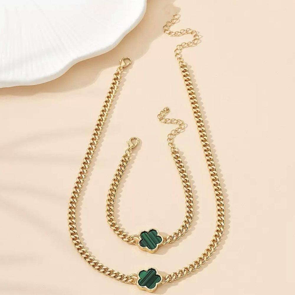 Five-petal Flower Bracelet Necklace Set for Women Lucky Five-leaf Clover Earring Necklace Girl Party Accessories Gifts