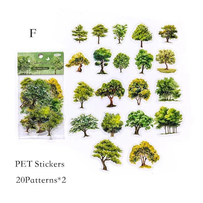 

40 шт./уп. Натуральные красочные наклейки ПЭТ с деревьями для DIY скрапбукинга, коллажа, украшения дневника, канцелярские товары, материалы для альбома, наклейки