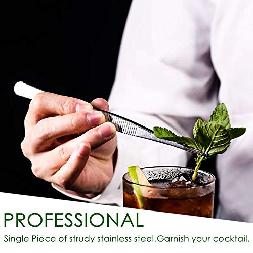 Tongs and Tweezers - 12"/30cm Long Food Tongs, Straight Serrated Forceps, Cocktail Tweezers, Bar Tools, Gold