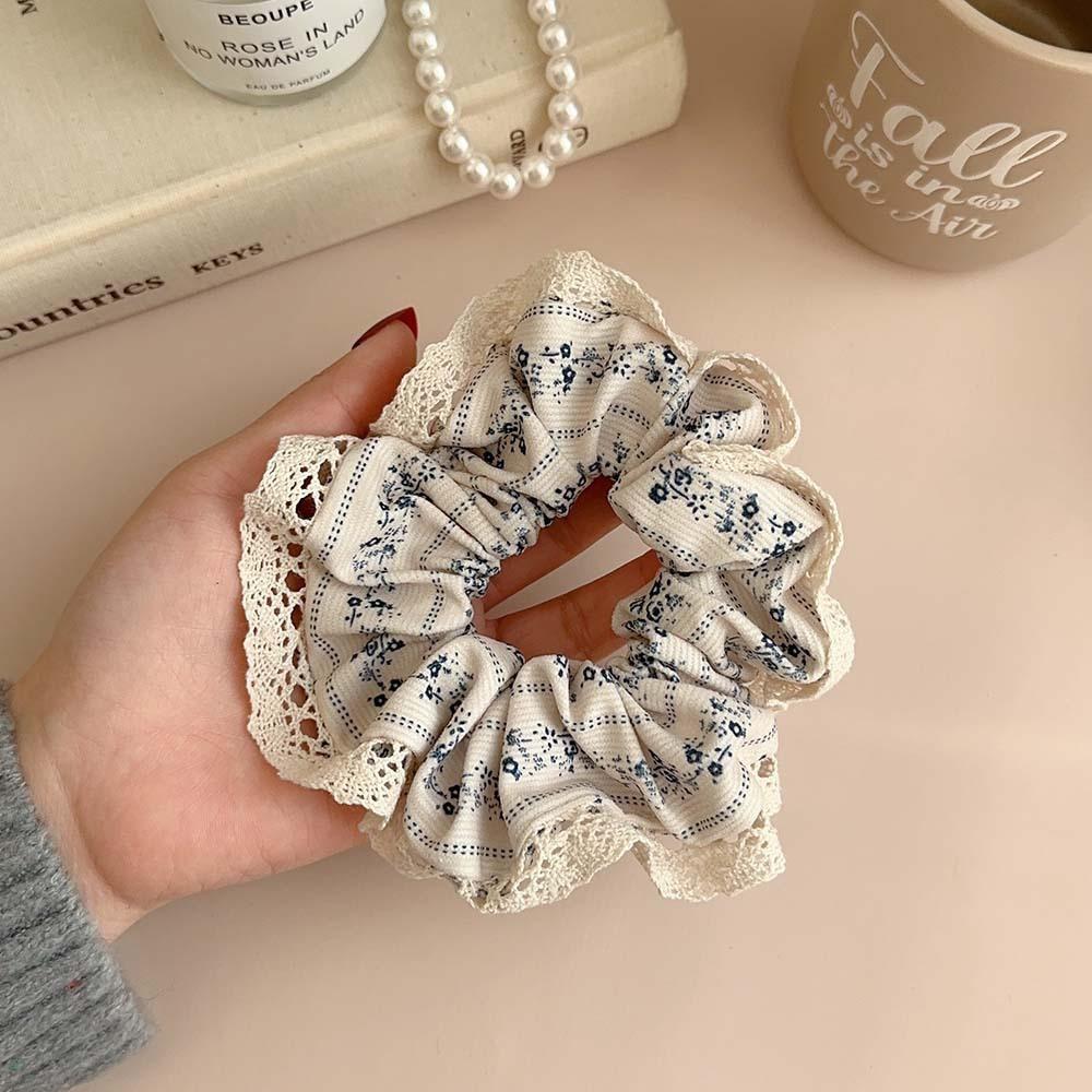 

New White Gray Floral Scrunchies Hairbands Lace Sweet Hair Ropes Ties Girls Preppy Chic Rubber Band Elegant Ponytail Holder белый