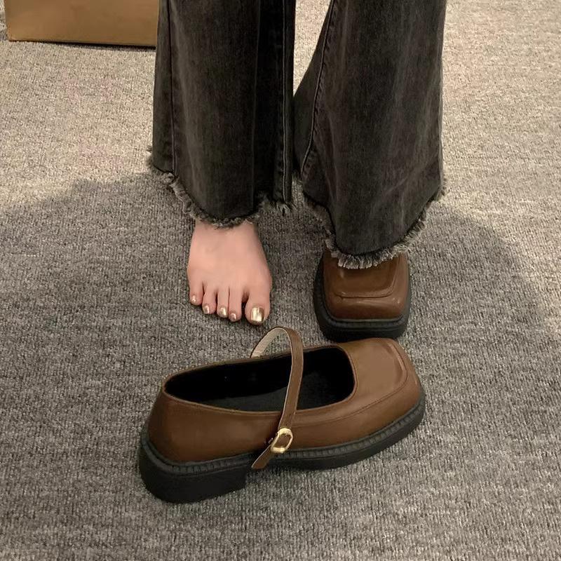 French Retro British Style Small Leather Shoes Women's Spring New Square Head Mary Jane Shoes Low Heel Light Mouth Single Shoes